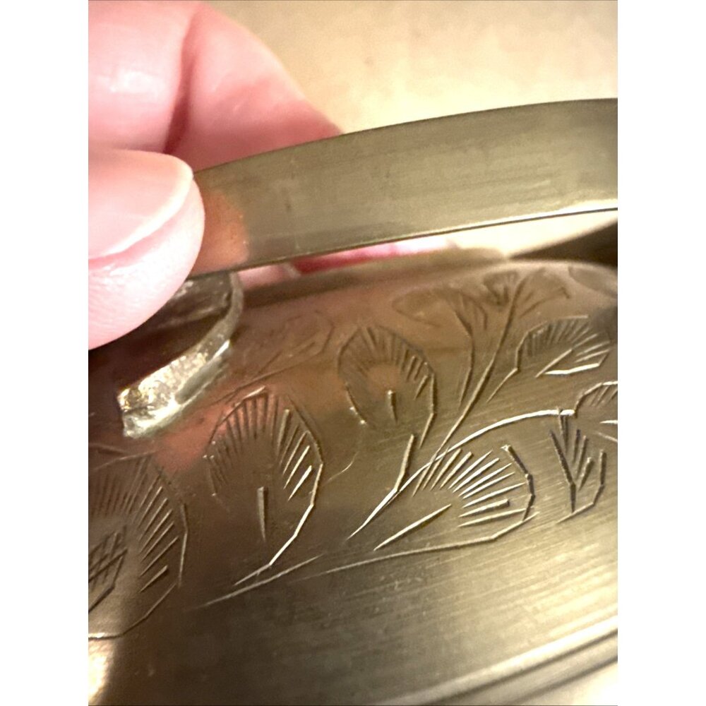Vintage Small Etched Brass Teapot India 3" Brass Floral Decor Bronze Handle - Picture 10 of 11